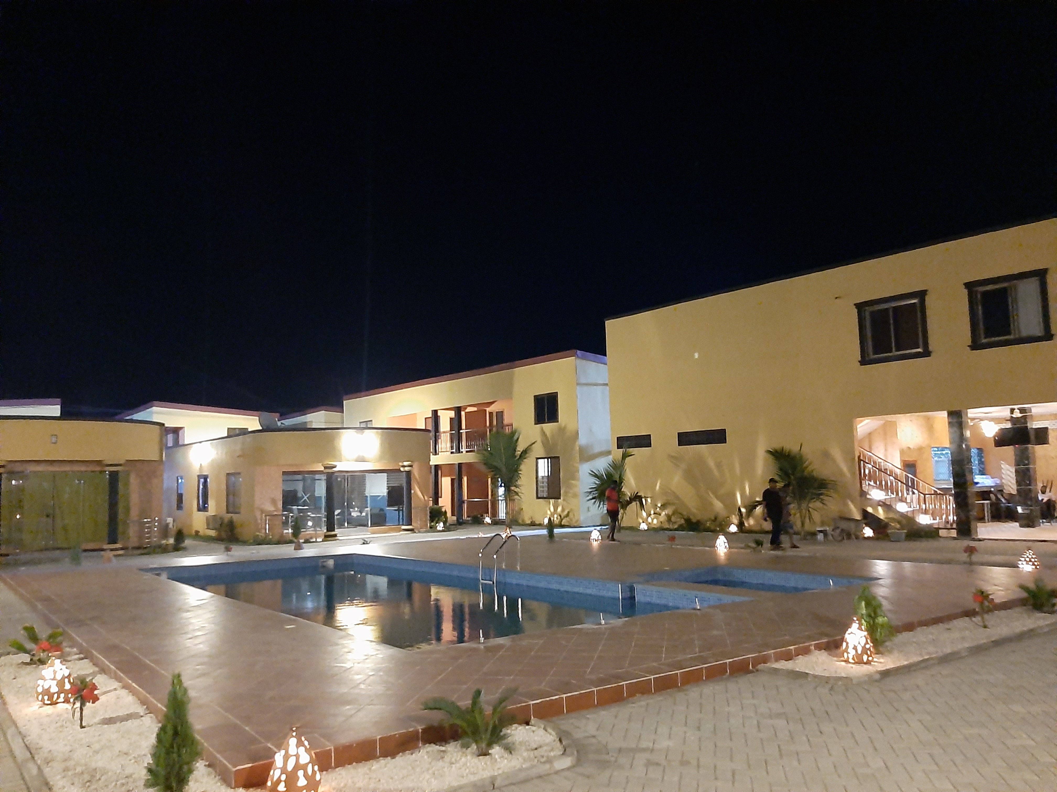 Pool area at night